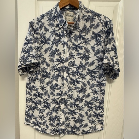 Heritage Blue Floral Men's Shirt Linen Blend Size XL - Picture 1 of 5
